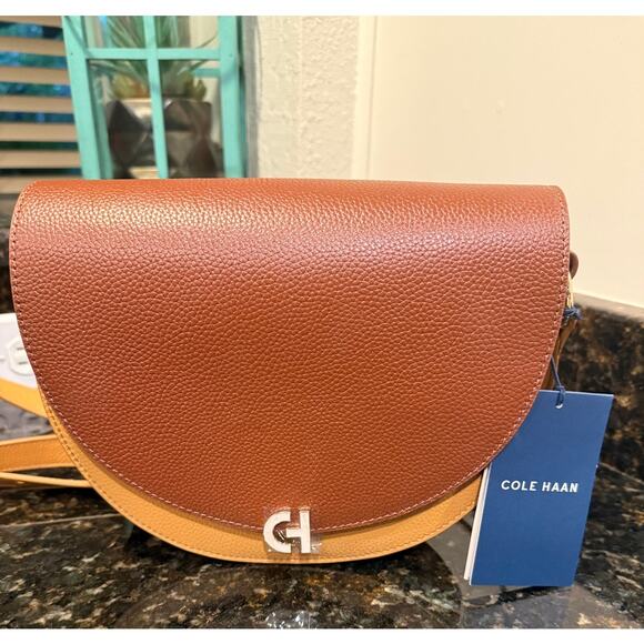 Cole Haan Colorblock Leather Crossbody Bag with Dust Bag – Brown, Tan & White - Picture 1 of 7